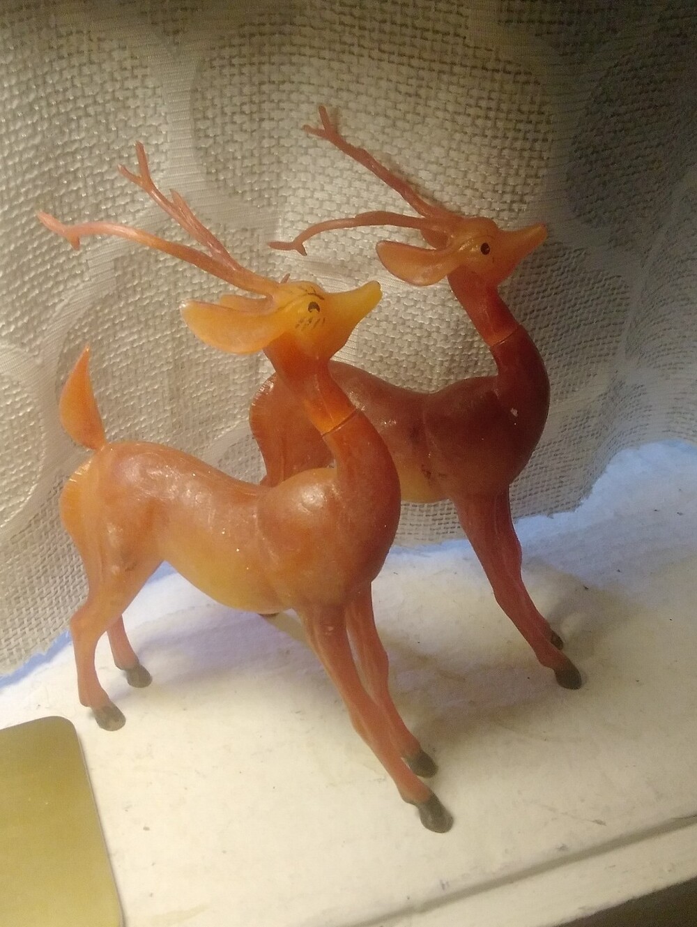 Vintage 50s Christmas Reindeer Pair Holiday Xmas Set Of 2 Plastic 8" Tall